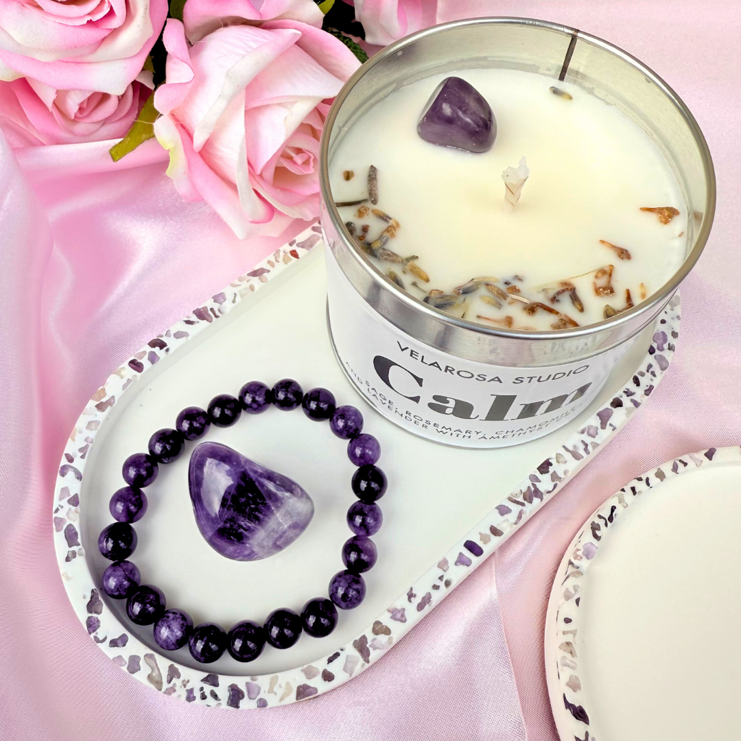 Amethyst-Edged Oval Tray