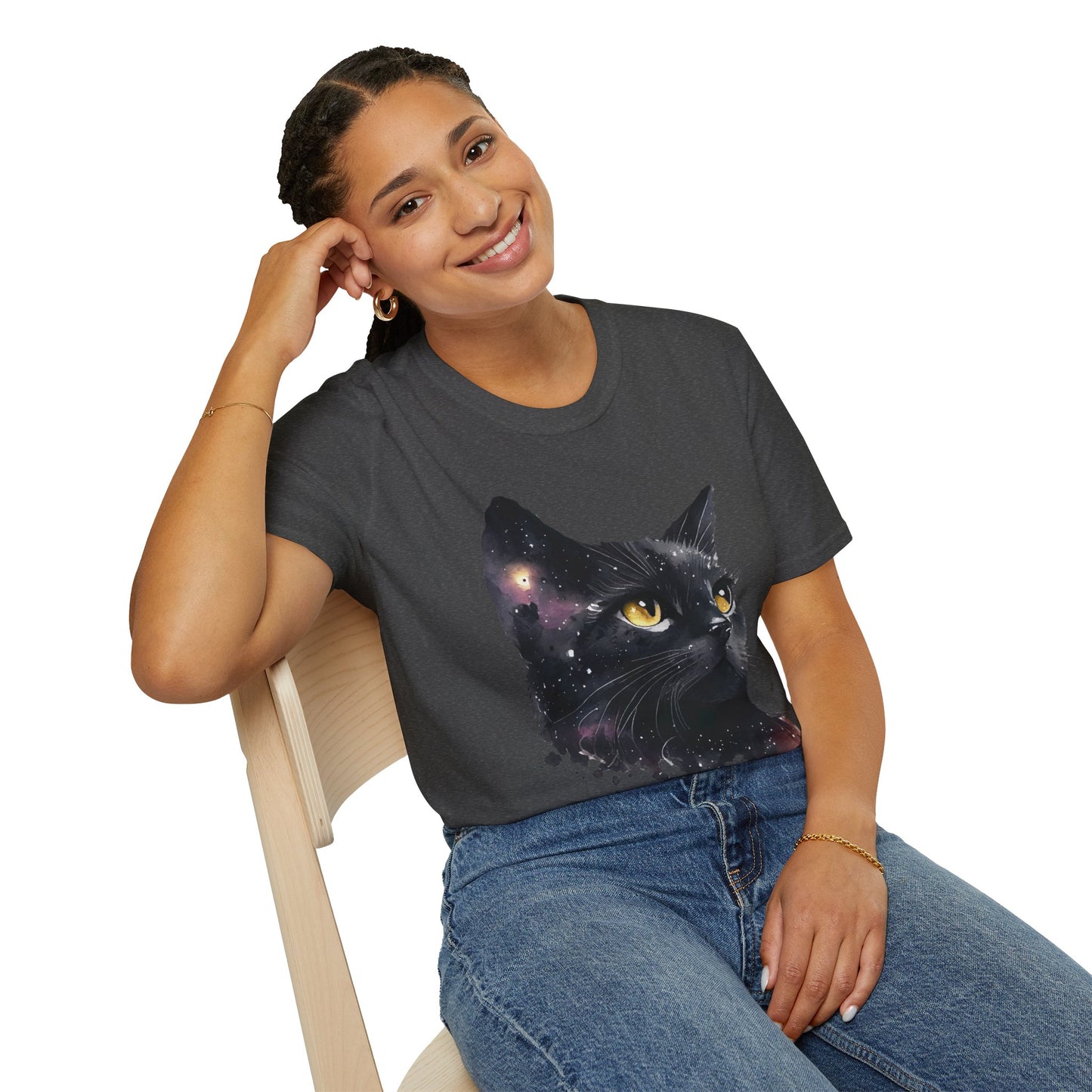 Galaxy Black Cat Unisex T-Shirt – Cosmic Cat Art Tee
