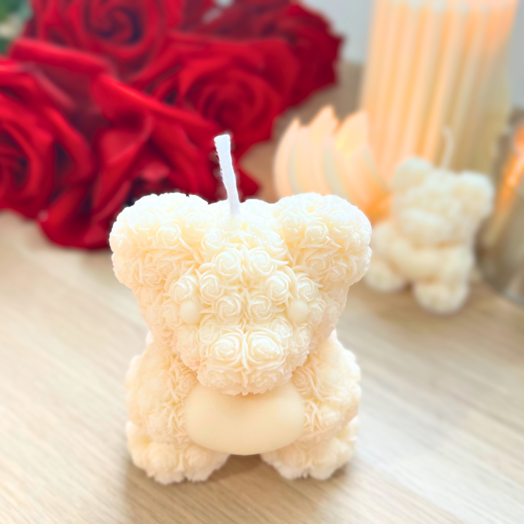Teddy Bear with Roses Candle