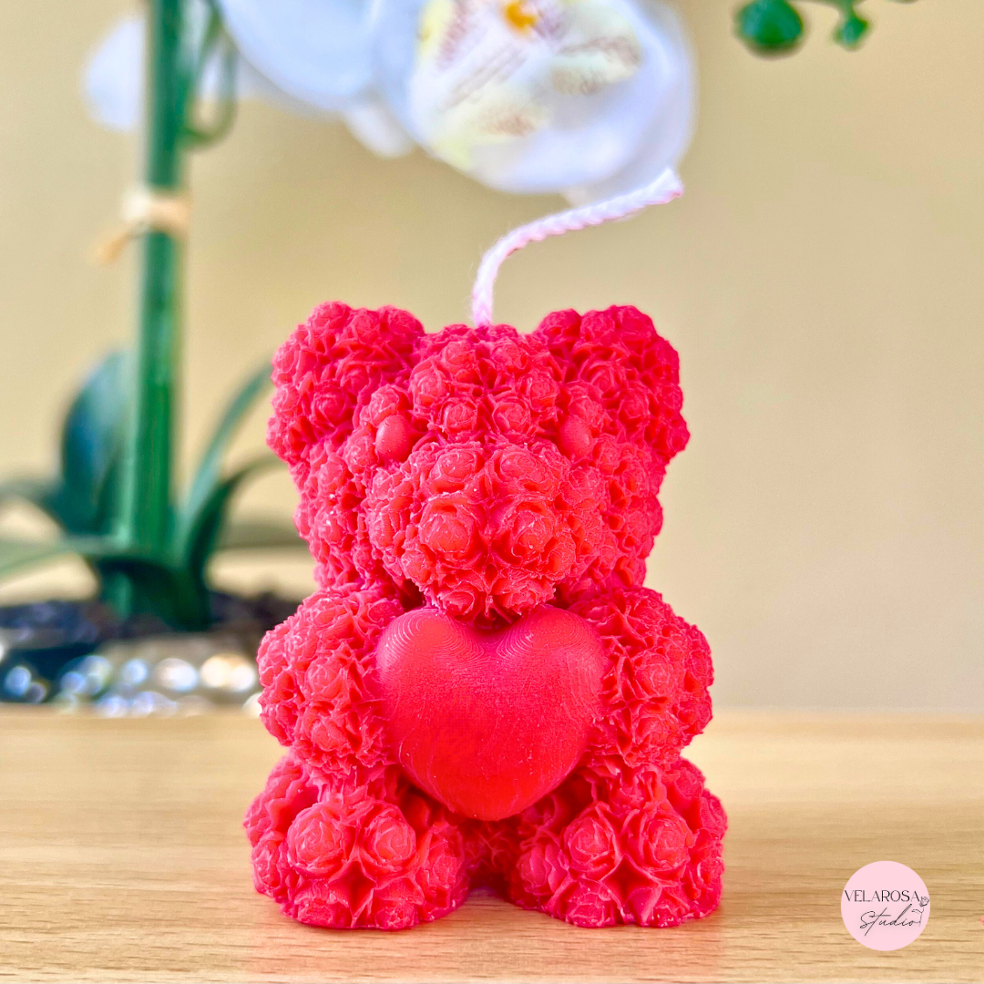 Teddy Bear with Roses Candle