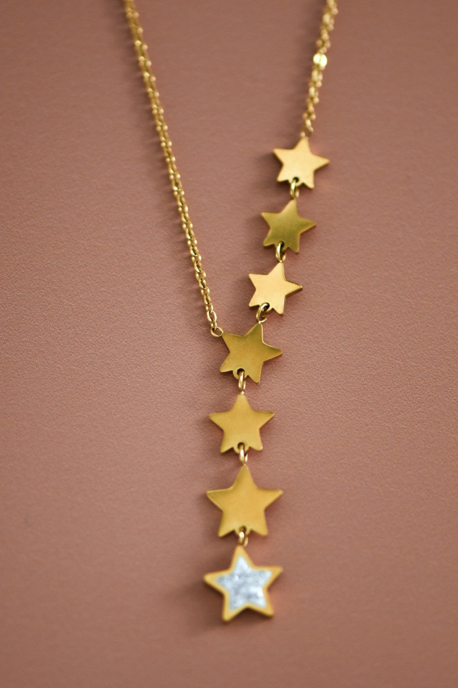 Celestial Gold Star Cascade Necklace – 18K Gold Plated