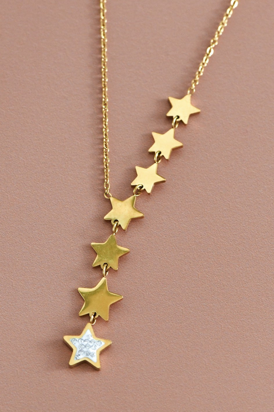 Celestial Gold Star Cascade Necklace – 18K Gold Plated