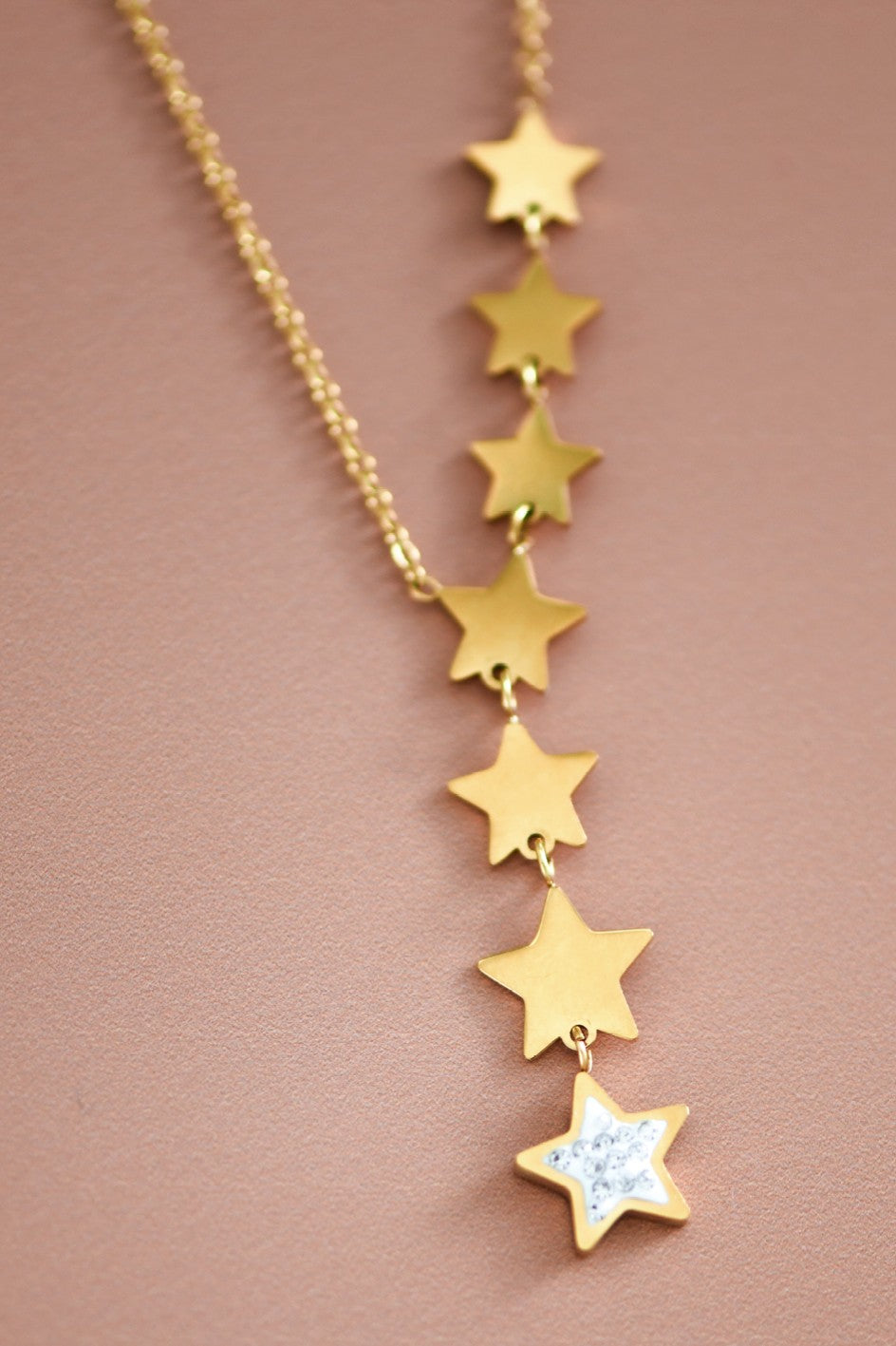 Celestial Gold Star Cascade Necklace – 18K Gold Plated
