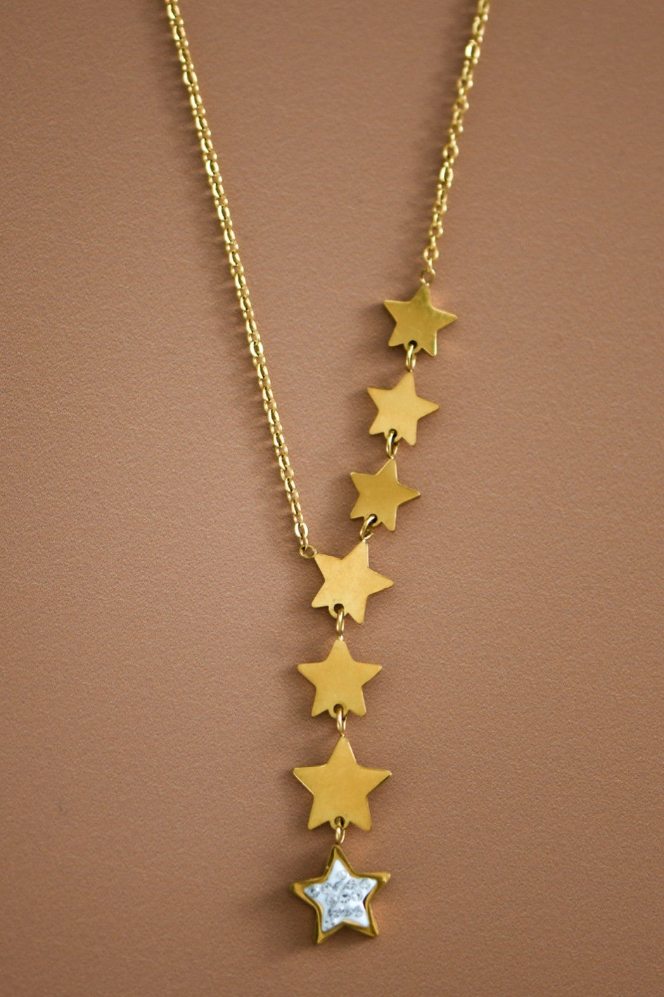 Celestial Gold Star Cascade Necklace – 18K Gold Plated