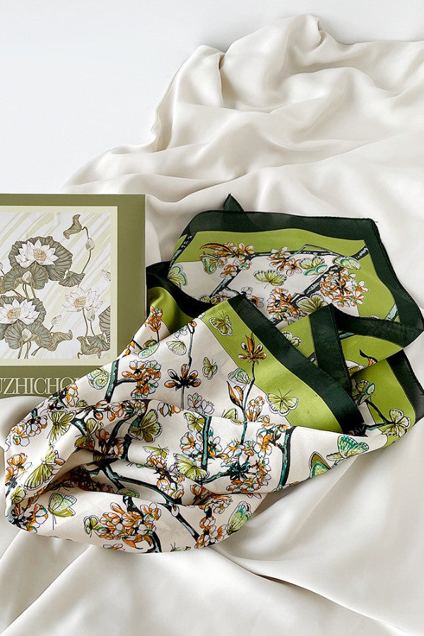 Silk Green Butterfly Scarf Bandana.