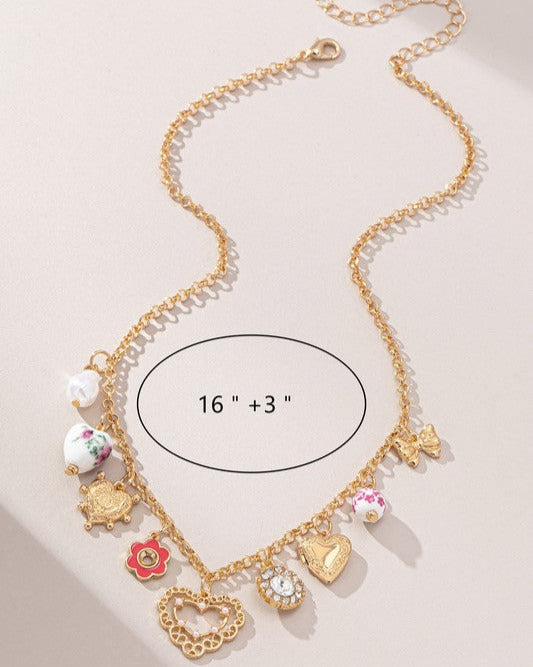 Heart Floral Porcelain Beads Necklace