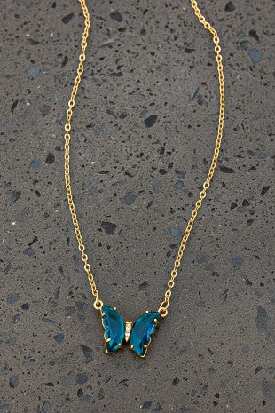 Pastel Butterfly Gemstone Pendant Necklace
