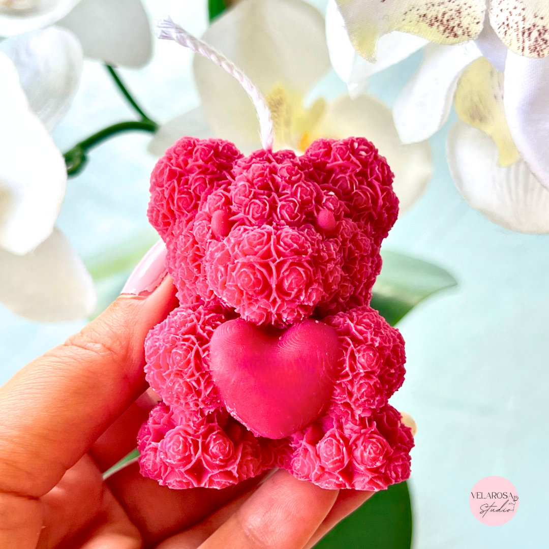 Teddy Bear with Roses Candle