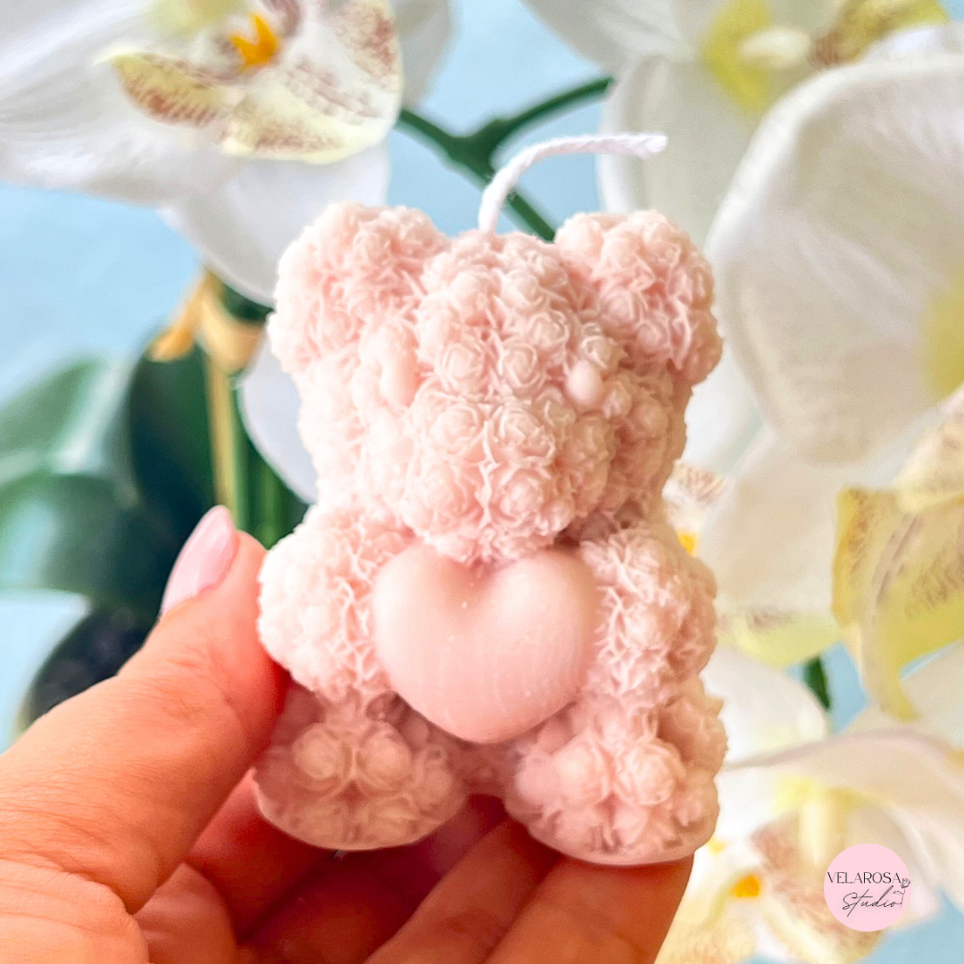 Teddy Bear with Roses Candle