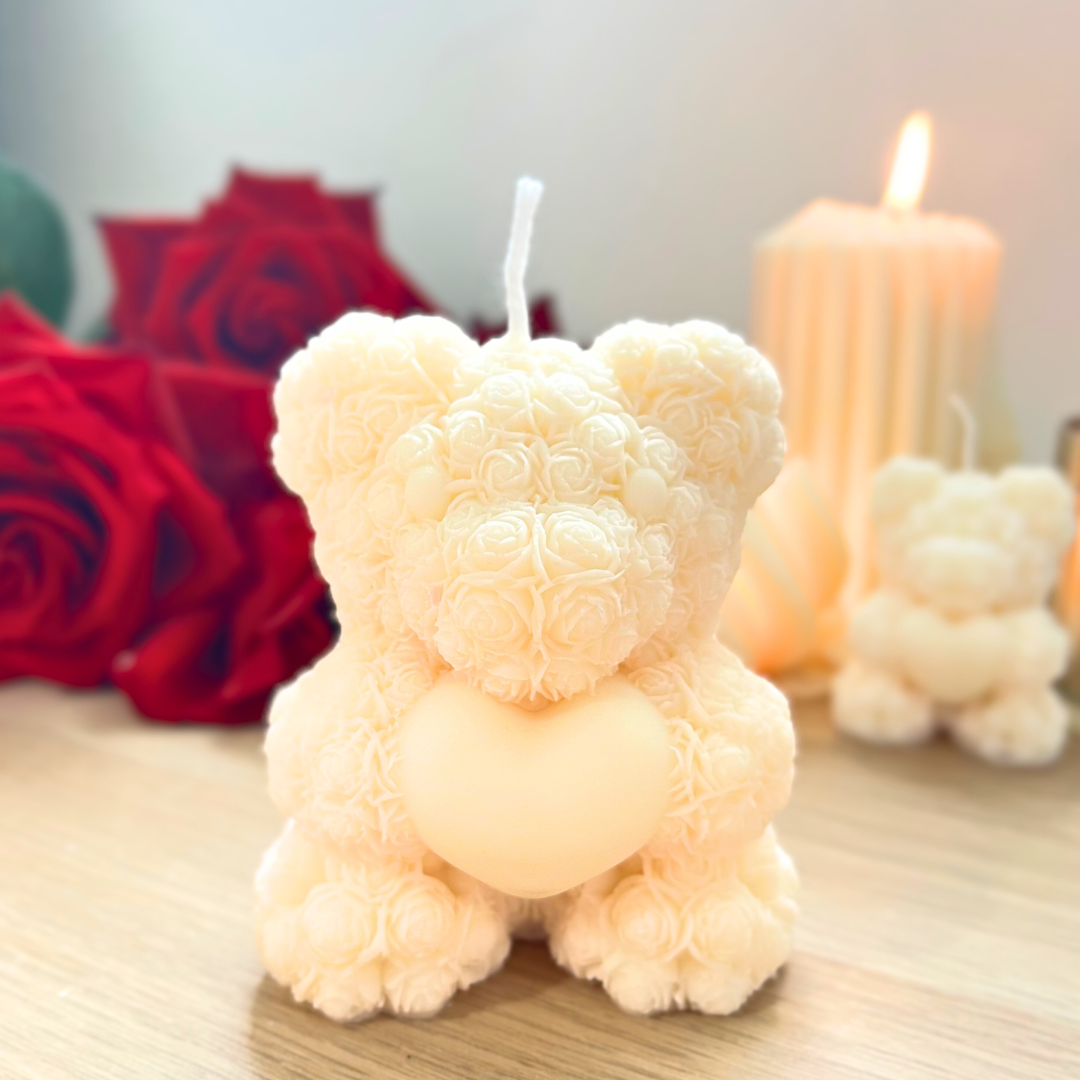 Teddy Bear with Roses Candle