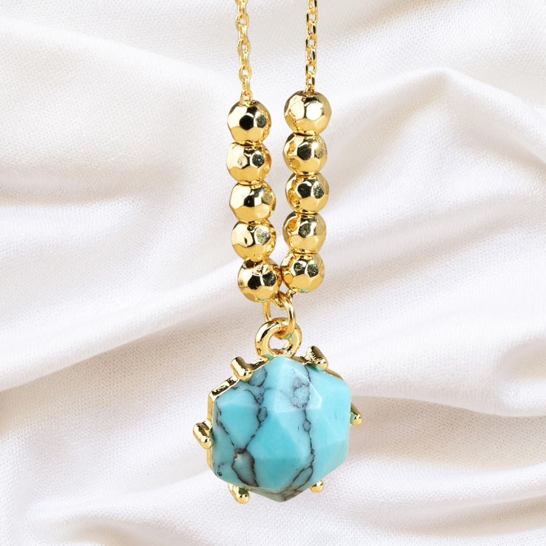 Hexagon Natural Stone Pendant Necklace