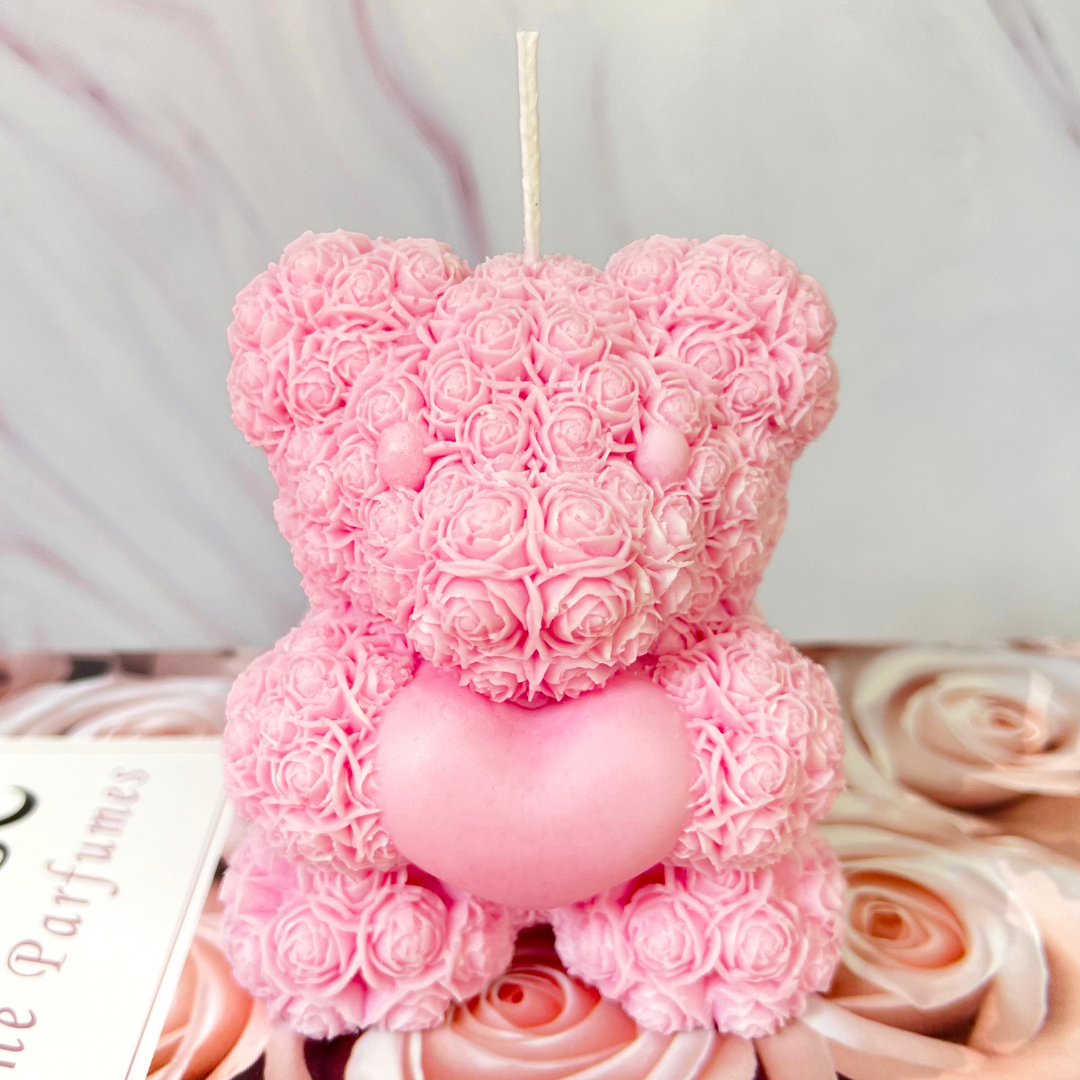 Teddy Bear with Roses Candle