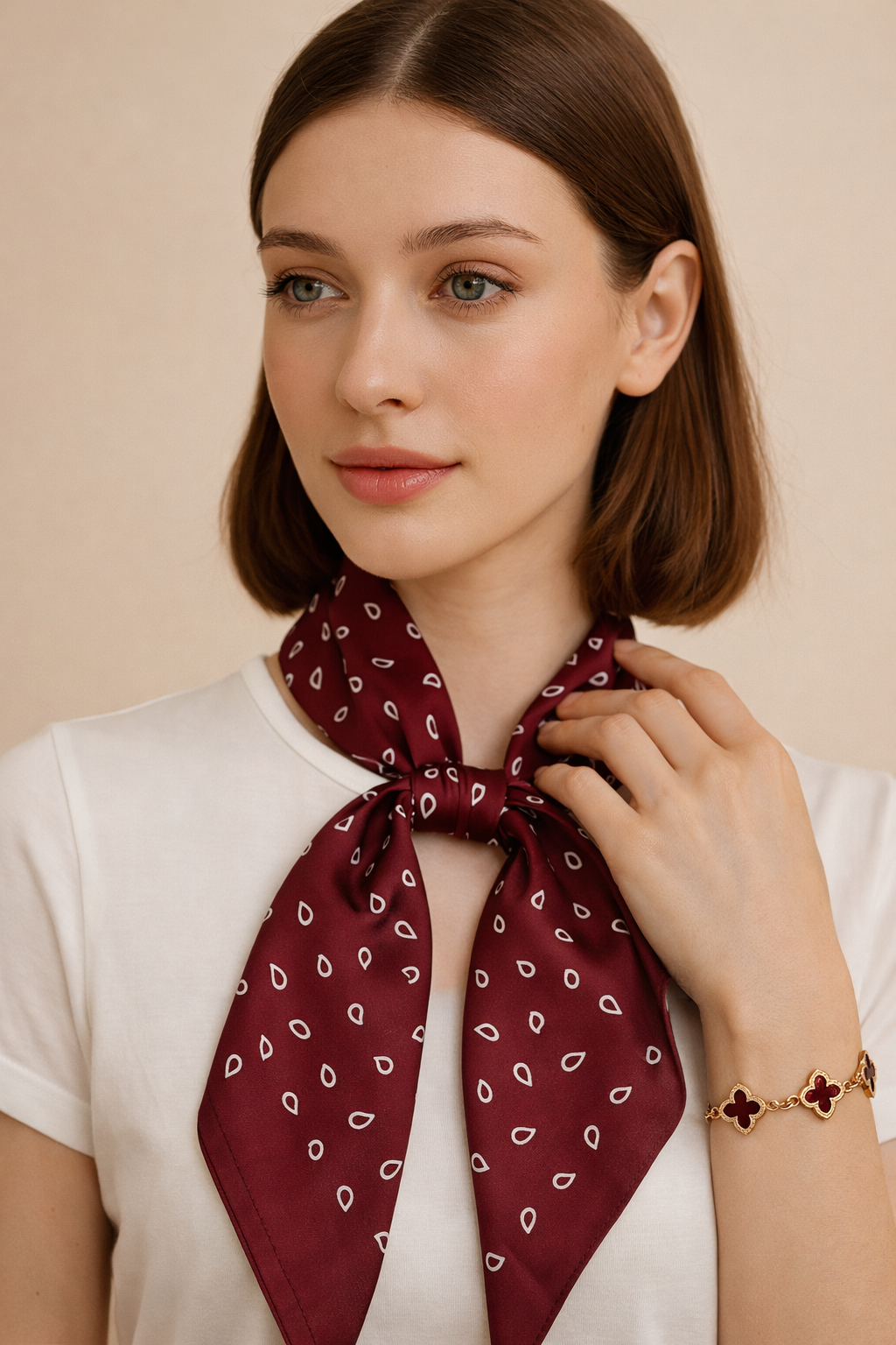 Elegant Burgundy Droplet Silk-Like Scarf