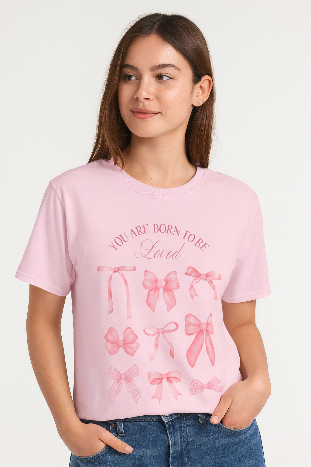 Pink Bow Aesthetic Unisex T-Shirt – You Are Born to Be Loved Tee