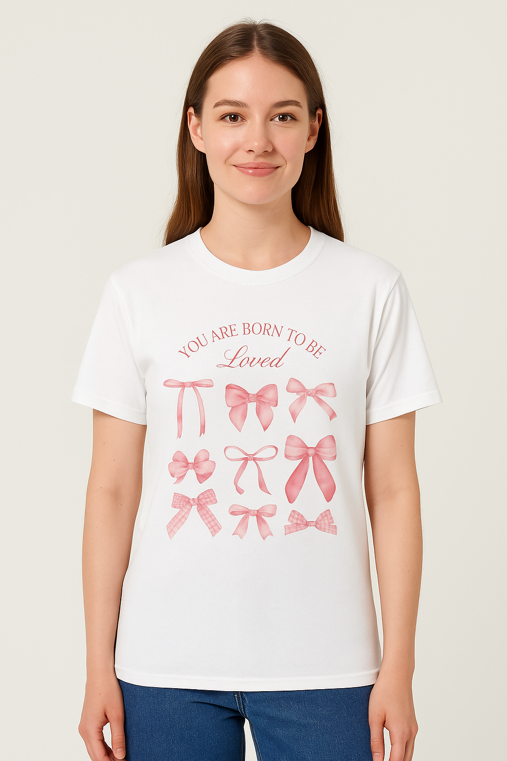 Pink Bow Aesthetic Unisex T-Shirt – You Are Born to Be Loved Tee