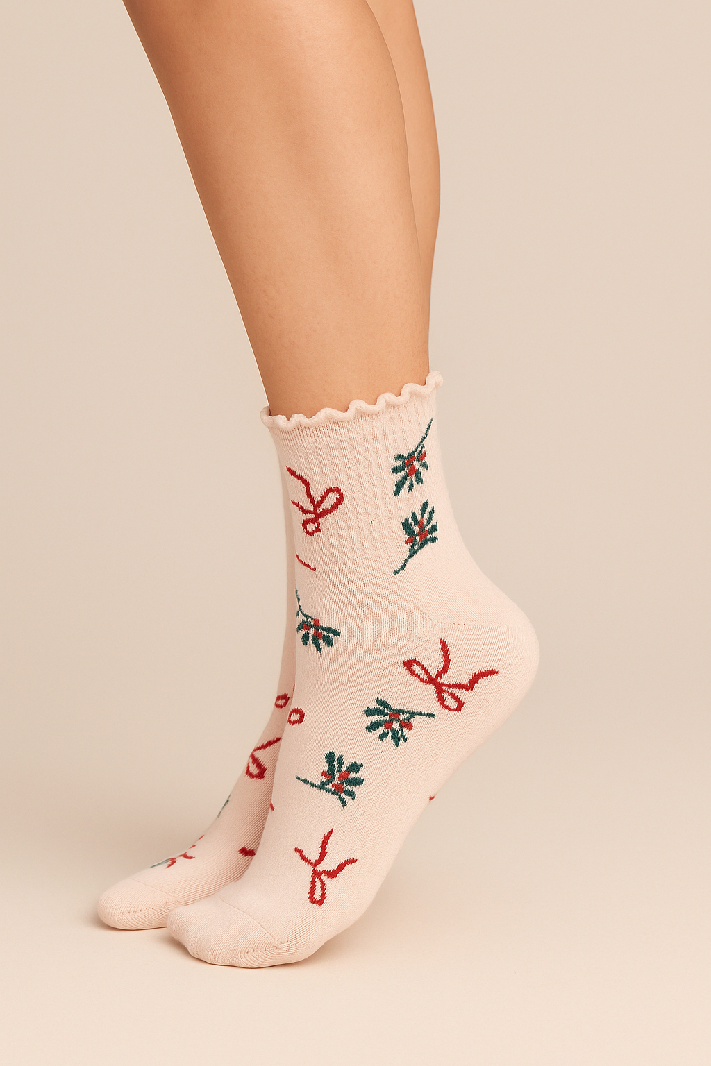 Mistletoe & Ribbon Holiday Ruffle Socks