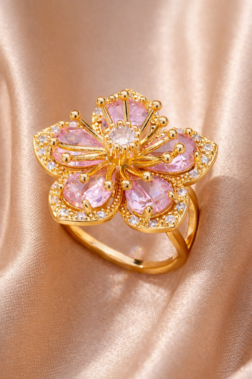 Sakura Zircon Flower Ring