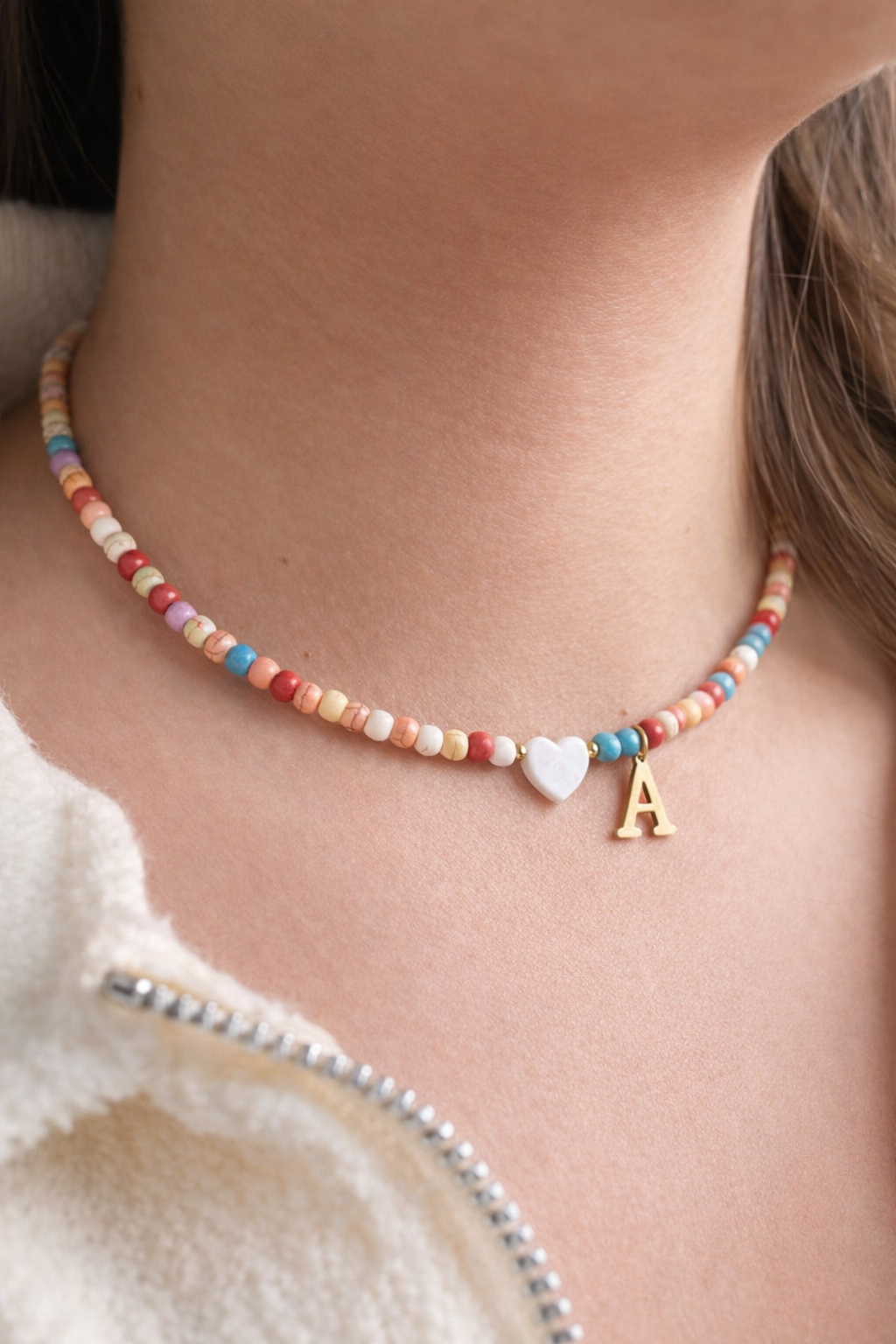 Personalized Initial Beaded Necklace – Heart Charm