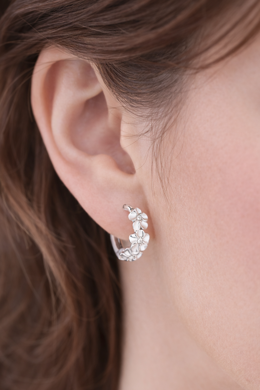 Blooming Rose Hoop Earrings – Sterling Silver 925