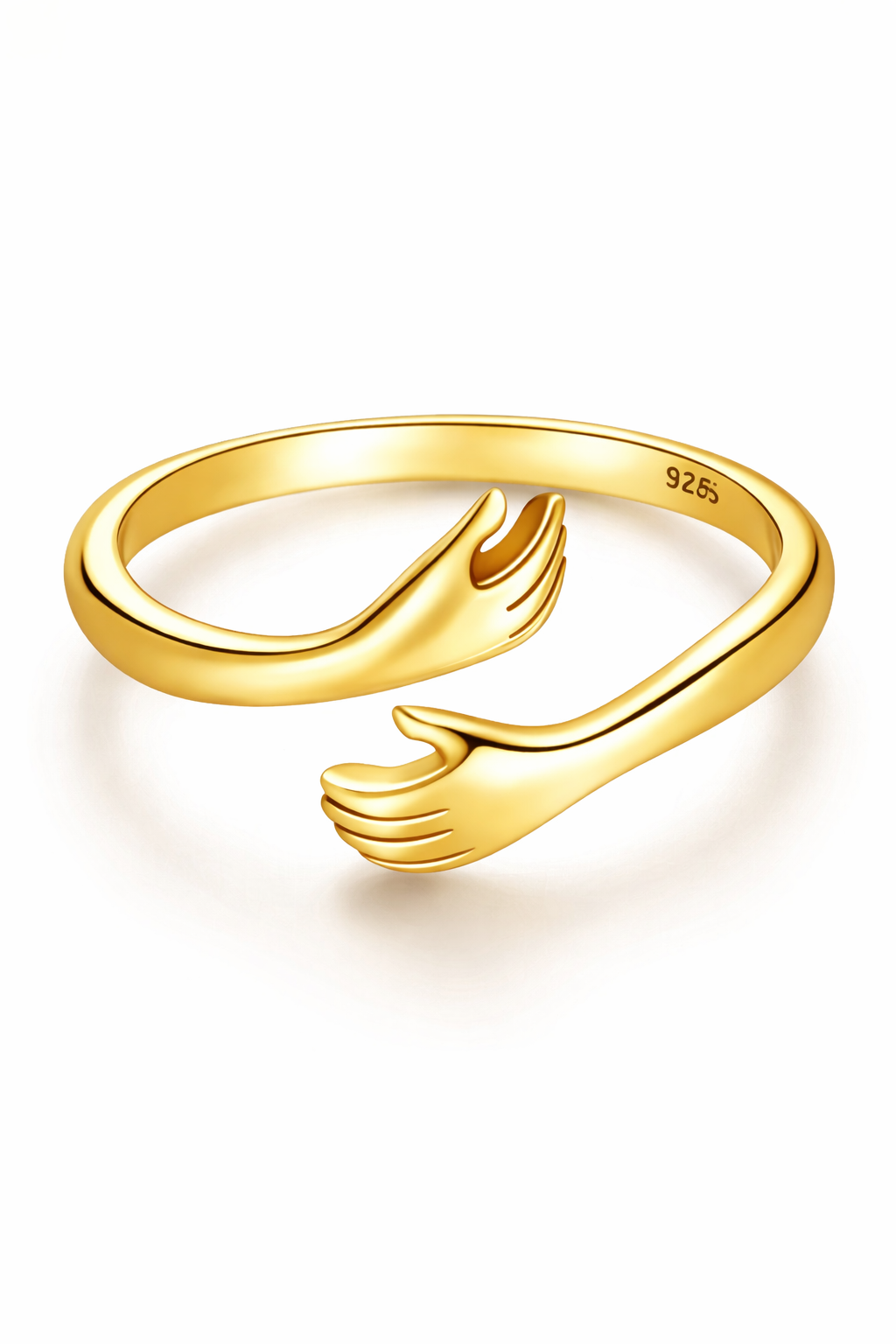 Golden Embrace Hands Ring – 925 Sterling Silver Adjustable Ring