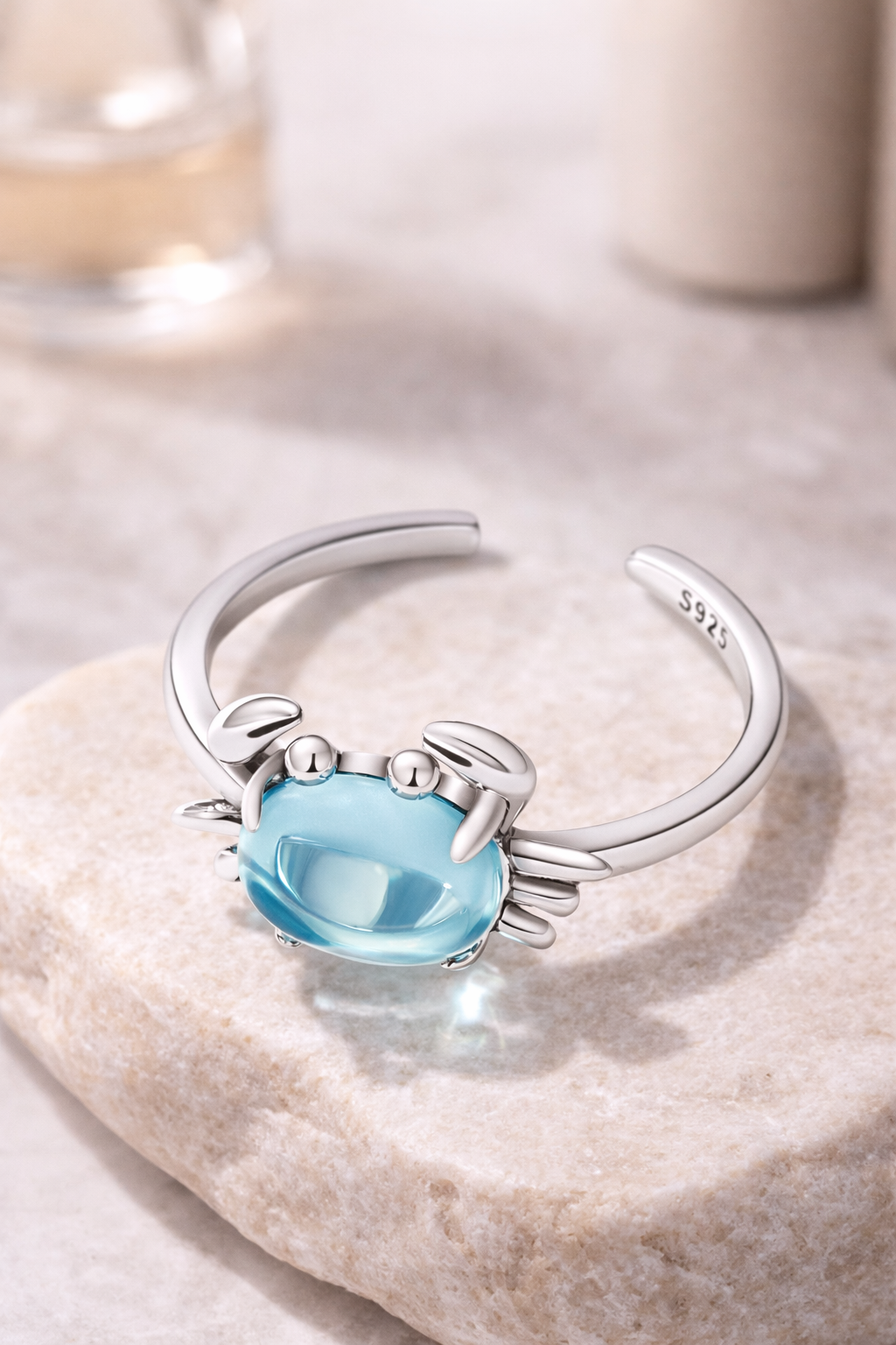 Cute Crab Open Ring – 925 Sterling Silver Adjustable Ring
