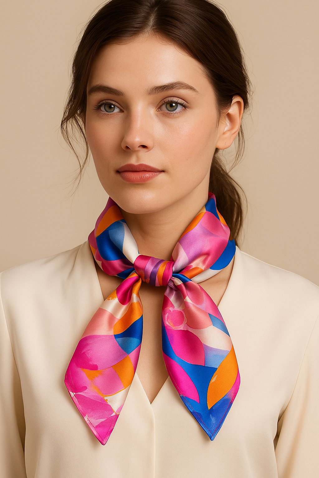 Silk Abstract Floral Scarf – Colorful Satin Bandana