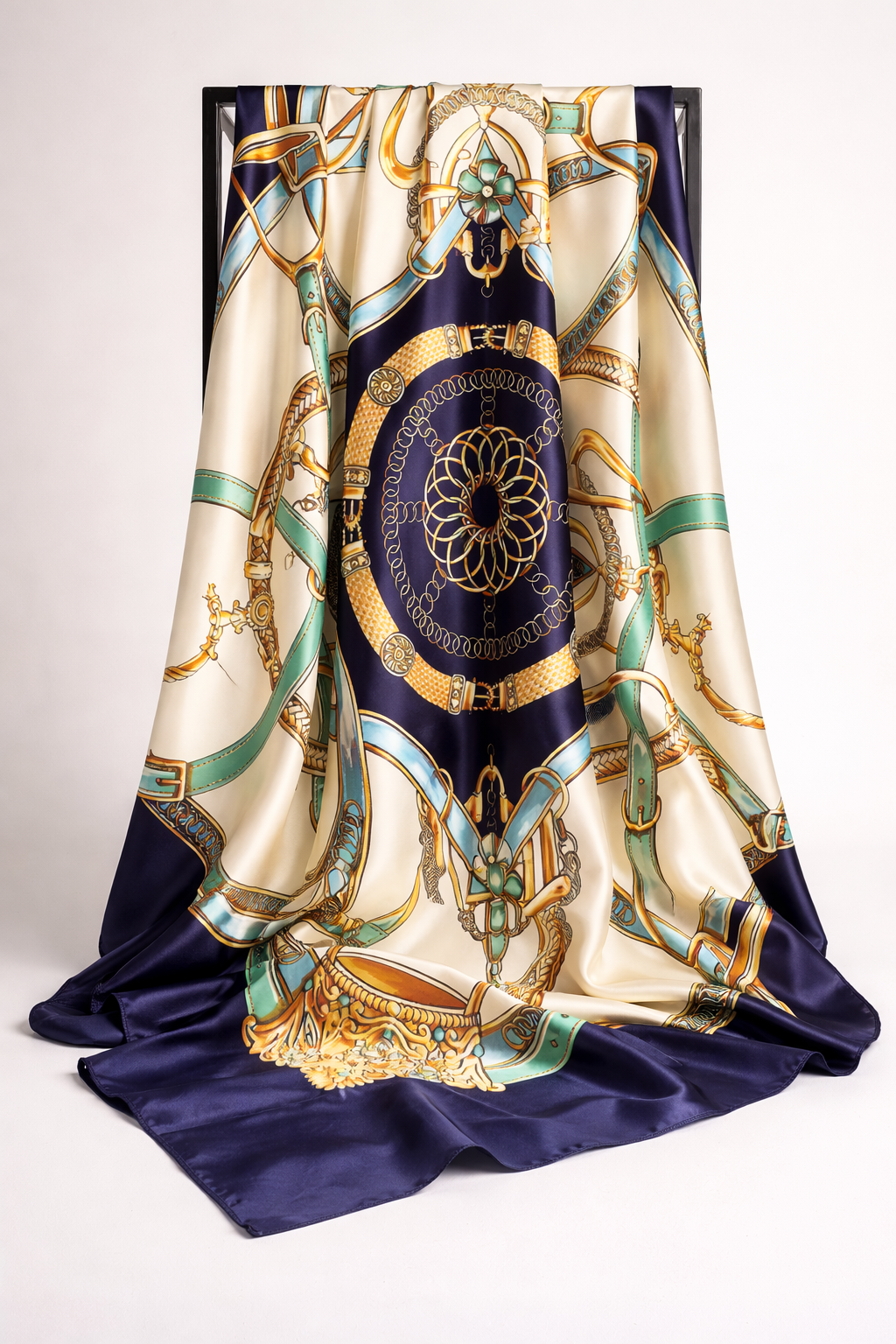 Ivory Equestrian Satin-Finish Square Scarf