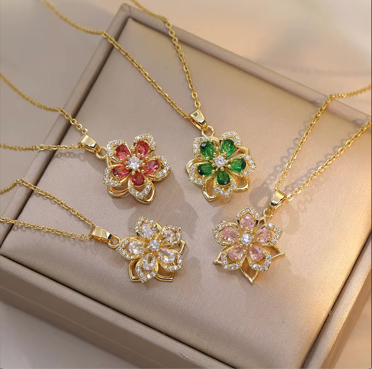 Blossom Rotating Flower Necklace – Gold Plated