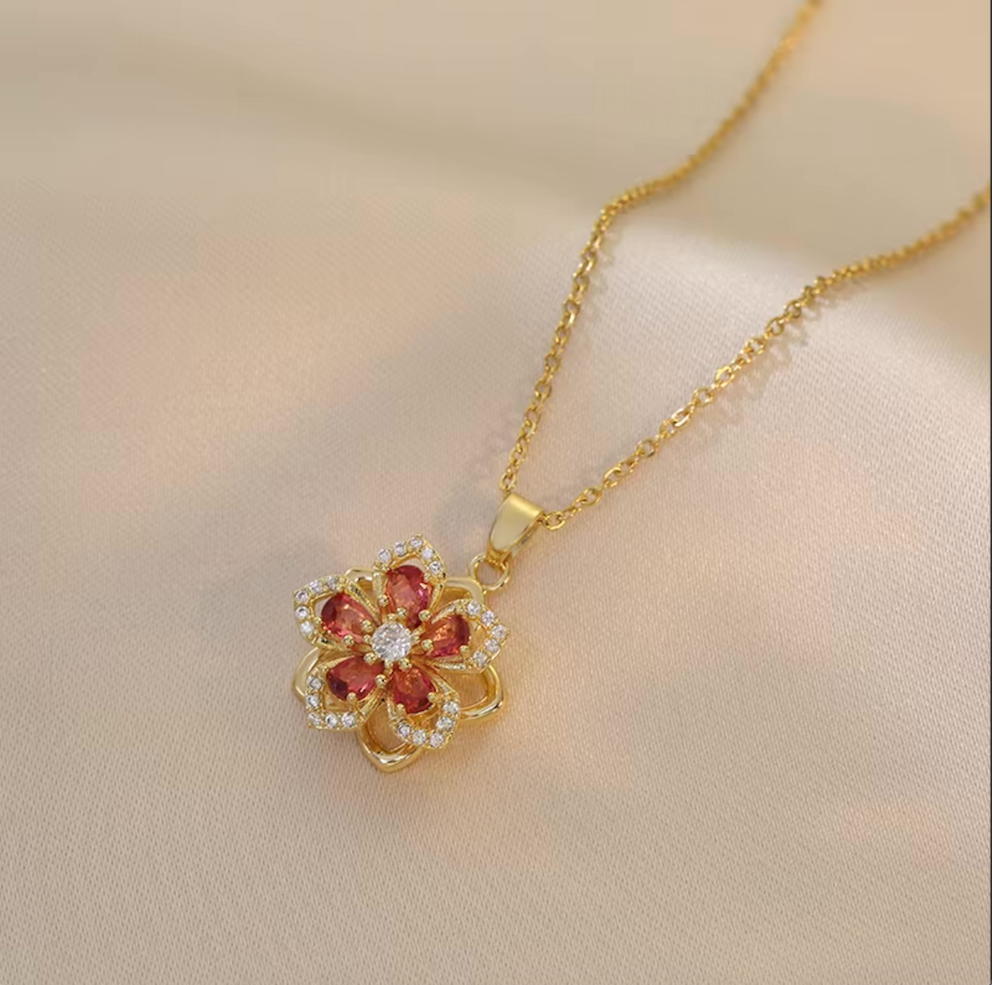 Blossom Rotating Flower Necklace – Gold Plated