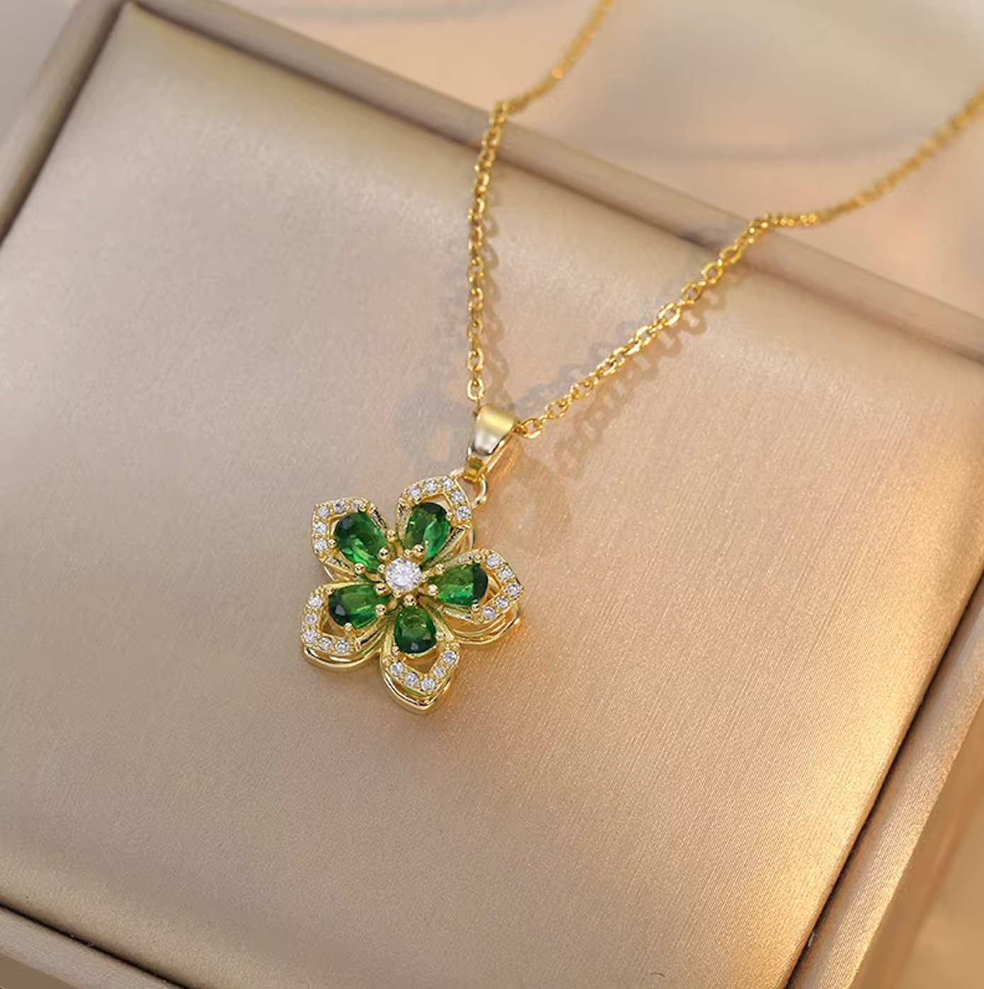Blossom Rotating Flower Necklace – Gold Plated