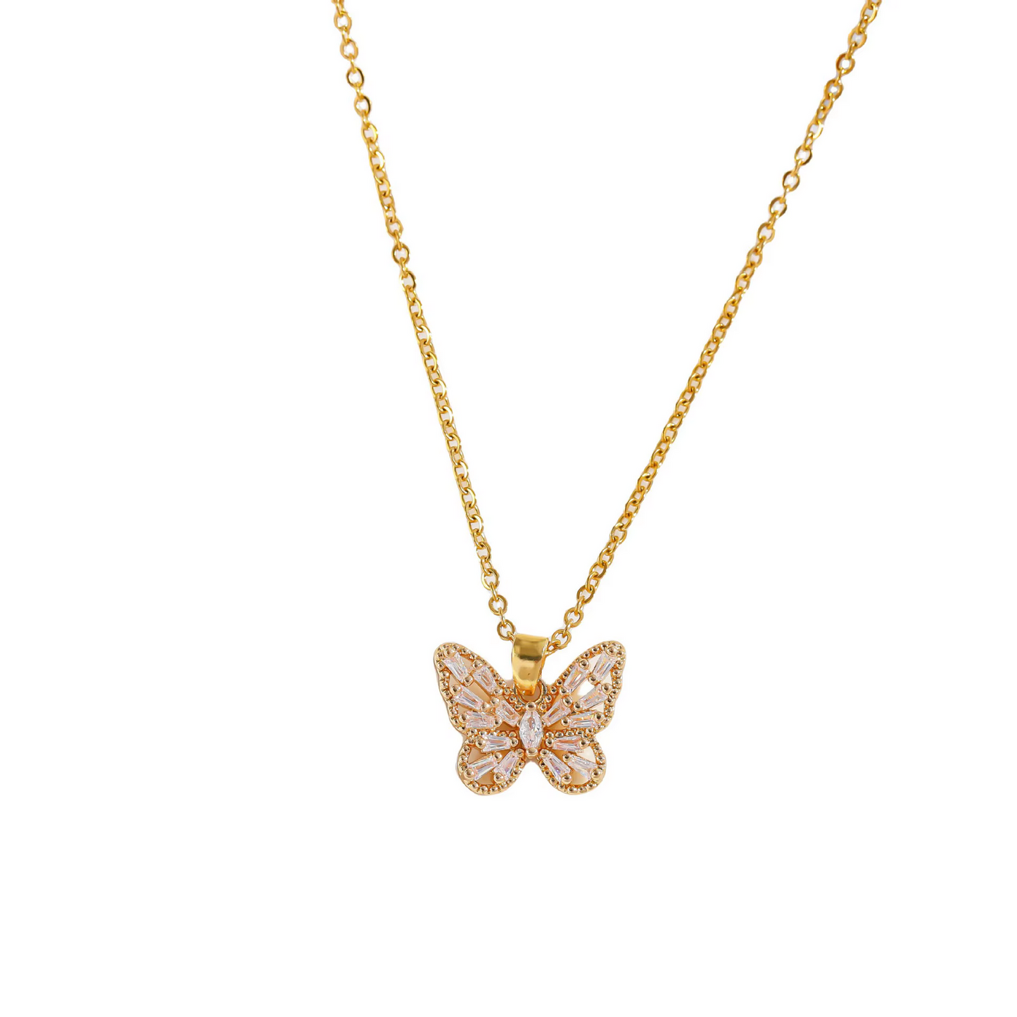 Crystal Butterfly Necklace – Stainless Steel, Water Resistant