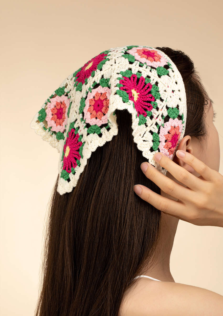 Crochet Headscarf Bandana – Handmade Flower Pattern