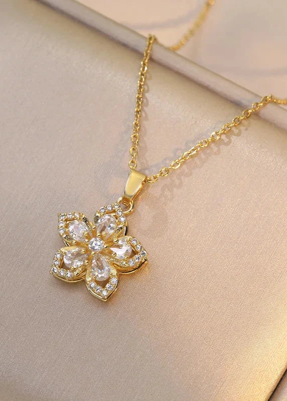 Blossom Rotating Flower Necklace – Gold Plated