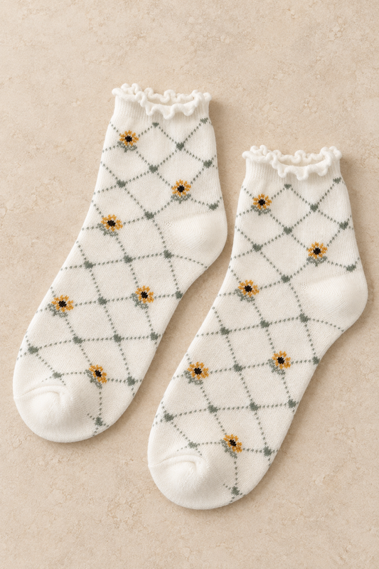 Sunflower Argyle Ruffle Ankle Socks