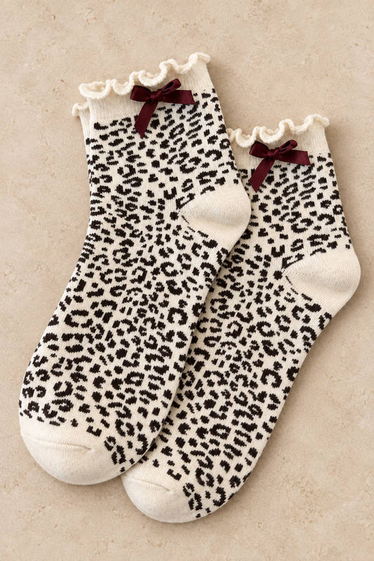 Leopard Bow Ruffle Ankle Socks
