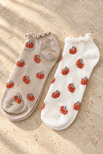 Pumpkin Ruffle Ankle Socks – Beige & Ivory