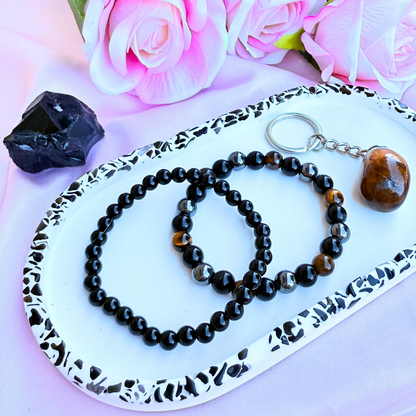 Triple Protection Bracelet - Tiger's Eye, Black Obsidian, and Hematite