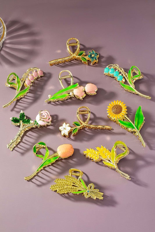 Golden Bloom Metal Flower Hair Claw Clip