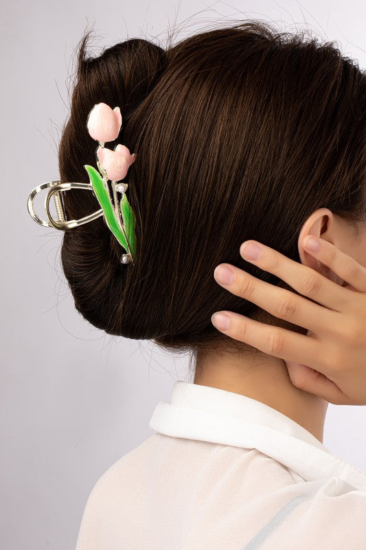 Golden Bloom Metal Flower Hair Claw Clip