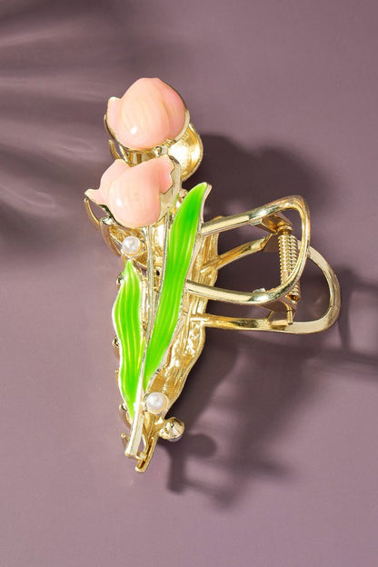 Golden Bloom Metal Flower Hair Claw Clip
