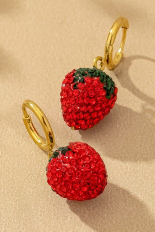 Strawberry Sparkle Huggie Hoop Earrings