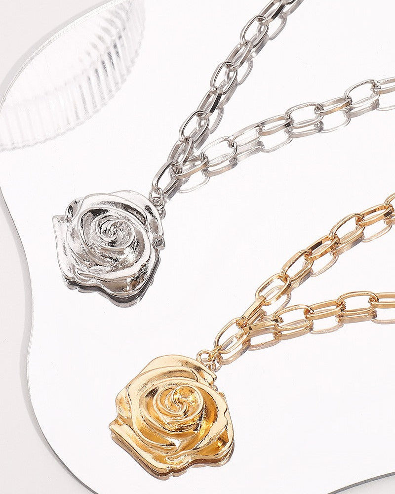 Rose Flower Pendant Necklace – Gold & Silver