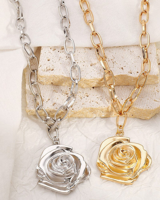 Rose Flower Pendant Necklace – Gold & Silver