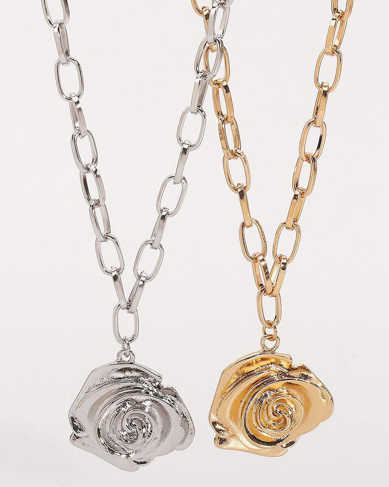 Rose Flower Pendant Necklace – Gold & Silver