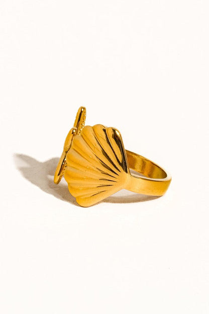 Golden Seashell & Starfish Adjustable Open Ring