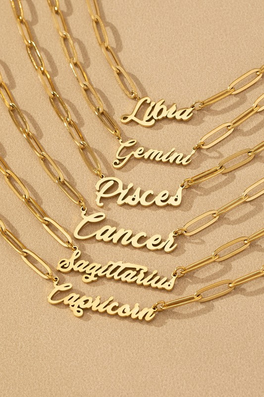 Zodiac Sign Pendant Necklace - Water Proof Stainless