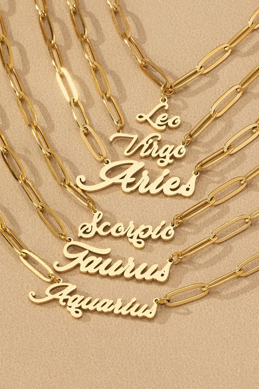 Zodiac Sign Pendant Necklace - Water Proof Stainless
