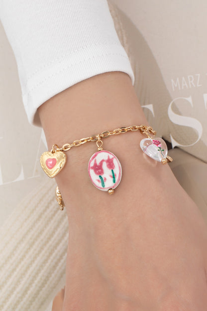 Western Charm Bracelet With Ceramic Flower Bead