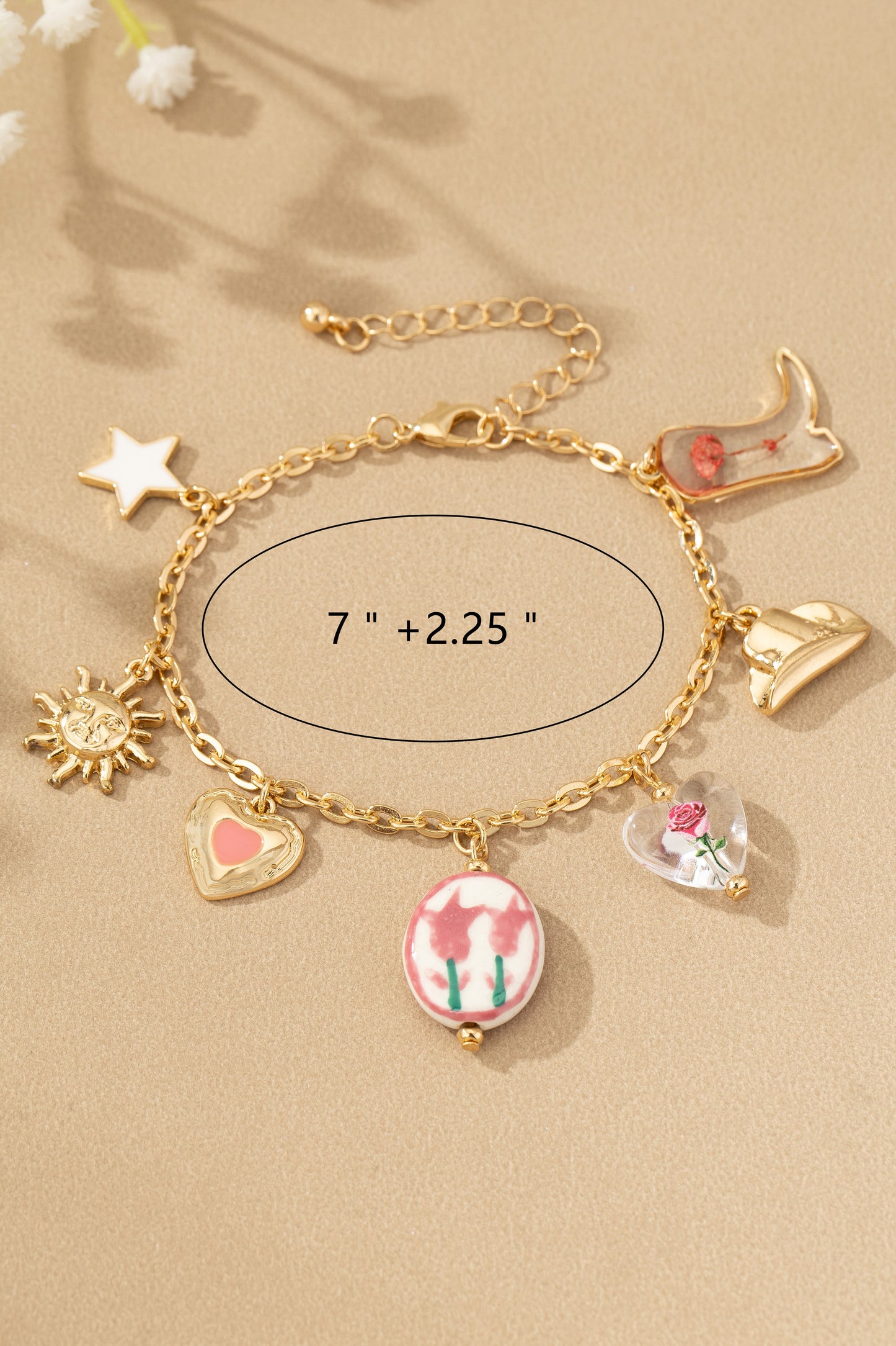 Western Charm Bracelet With Ceramic Flower Bead