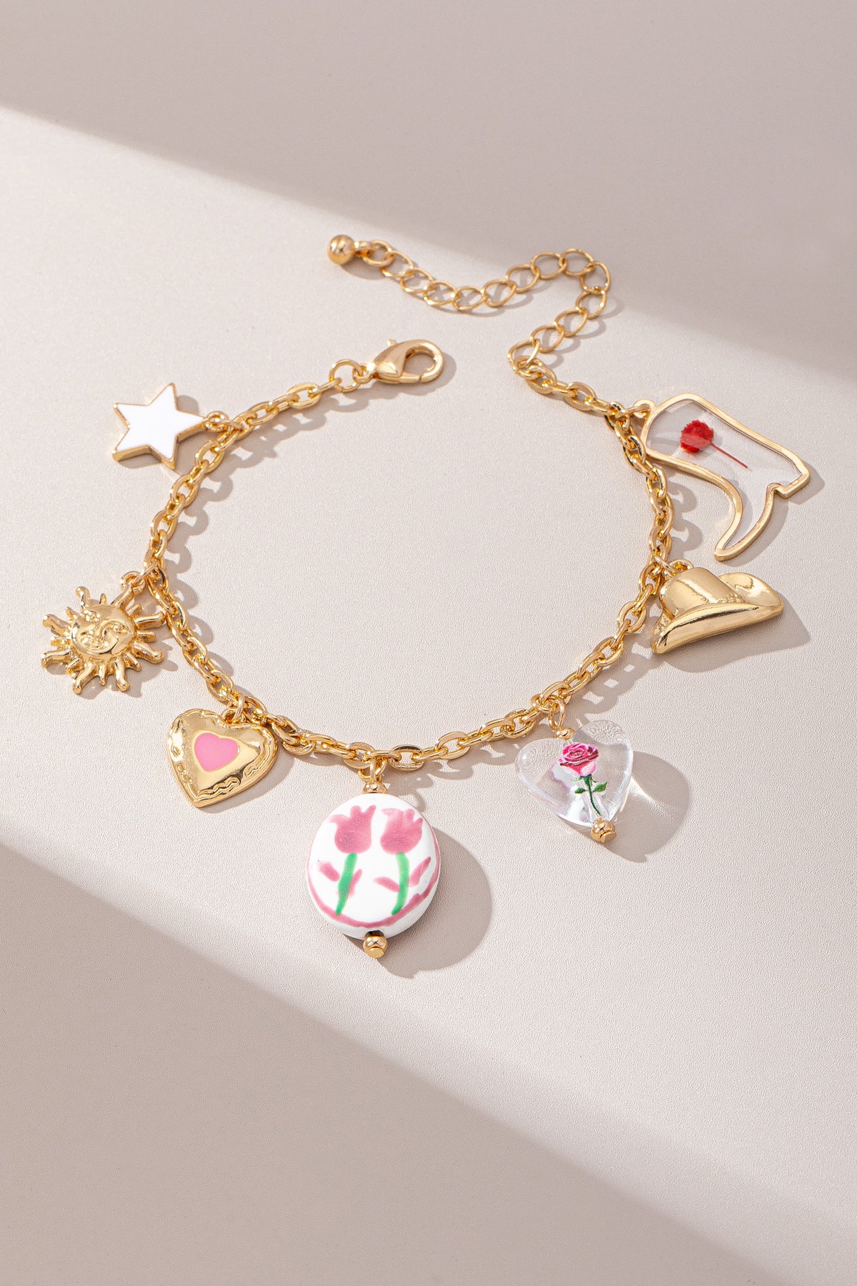 Western Charm Bracelet With Ceramic Flower Bead